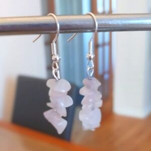 Rose Quartz Chip Earrings on Silvertone Hooks - New Item (1.5")